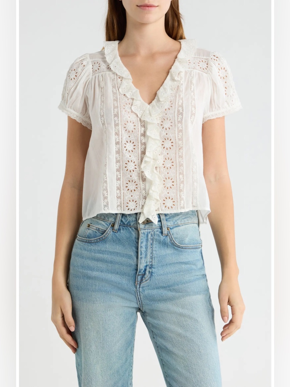 Doen Clairette white eyelet top in salt